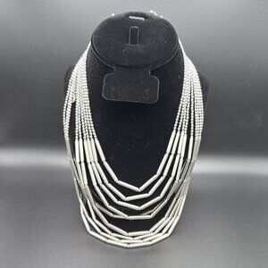 Beaded Silver Multistrand Multi-strand Necklace - EUC - Adjustable Length